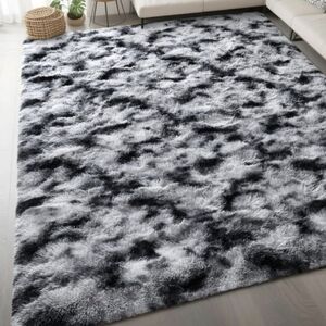 Dwelke 5x8 Luxurious Gray and Black Shag Rug